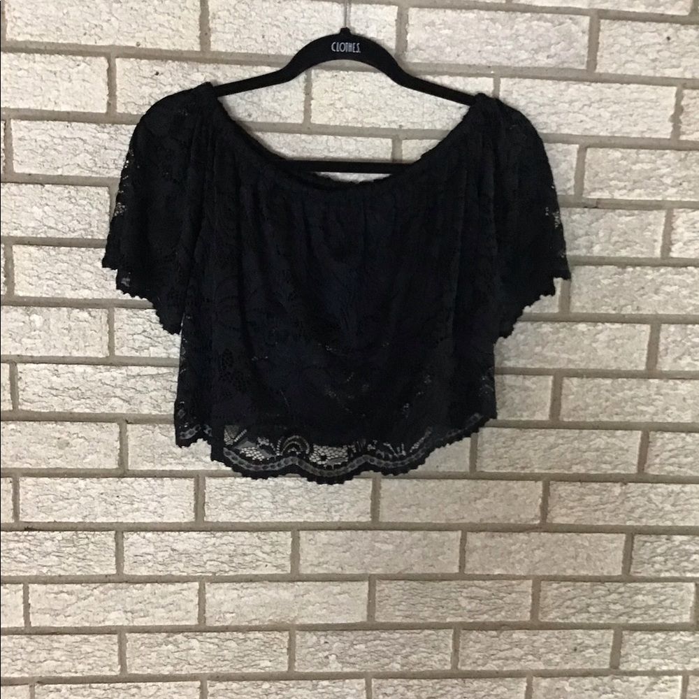Ambiance black off the shoulder lace crop top size medium